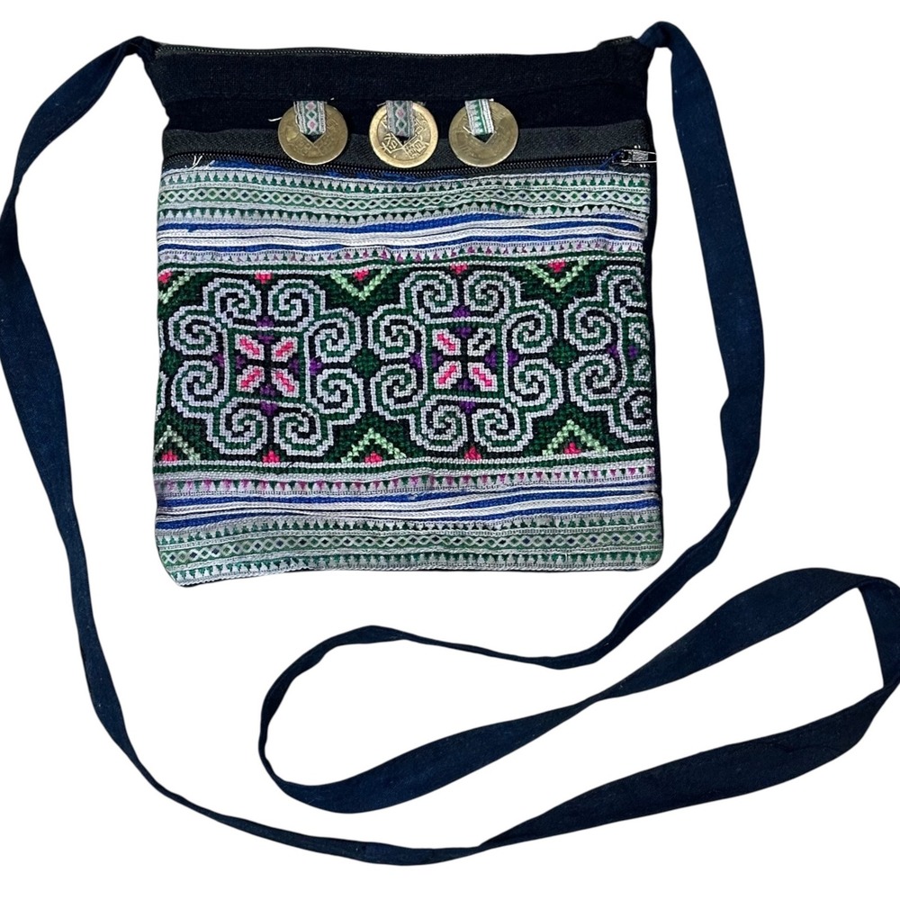 Bolivia Handcrafted Crossbody Bag Small Navy Excellent Boho Vintage Hippie Coin